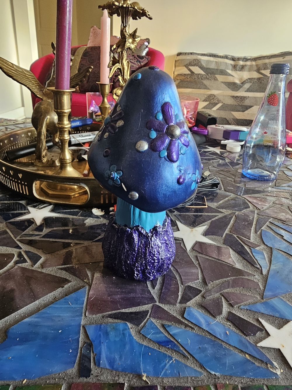 Handcrafted Decorative Purple Mushroom Accent - Unbranded